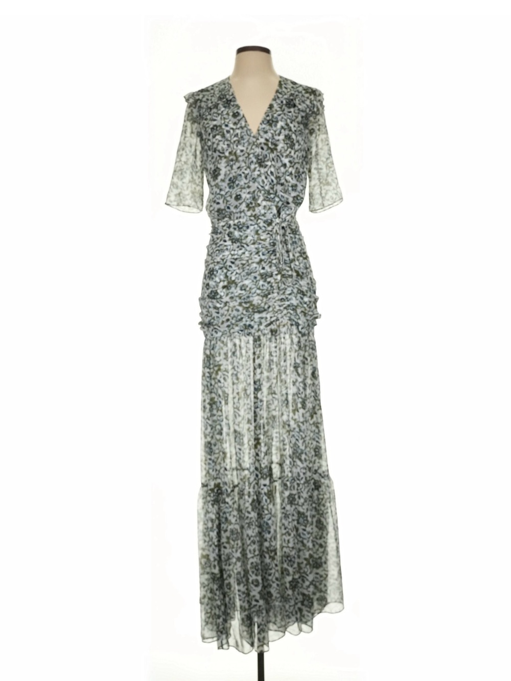 Veronica Beard Blue and White Floral Wrap Maxi Dress